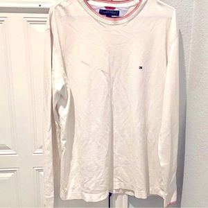 Vintage Pullover Men Tommy Hilfiger Sweater White Long Sleeve Cotton Size L Knit